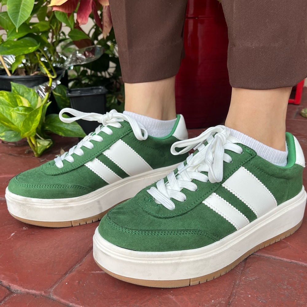 Madden Girl Green and White Platform Sneakers